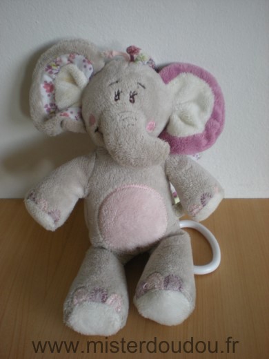Eléphant Kali gris rose fleurs Noukie s