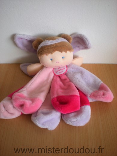 Doudou et compagnie Fee Petales rose fushia bleu ailes mauves - Très bon état