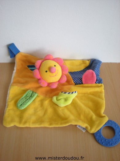 Baby sun Fleur Jaune multicolore avec attache tétine et anneau dentaire - Bon état