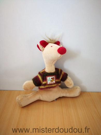 Moulin roty Girafe Beige rouge pull marron les zazous - Très bon état