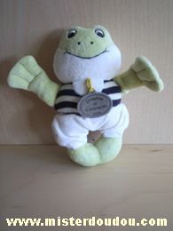Doudou et compagnie Grenouille Vert blanc rayé bleu blanc - Très bon état