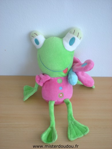 Du pareil au même Grenouille Vert rose avec papillon sur l'épaule - Très bon état