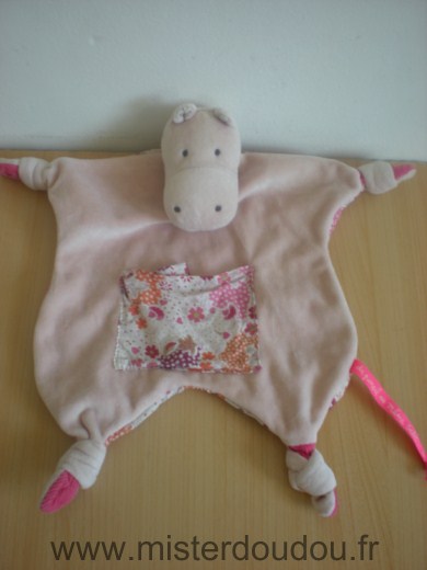 Du pareil au même Hippopotame Rose poche et dos en tissus fleuri - Très bon état