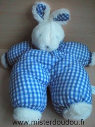 Aubert Lapin Carreaux bleu blanc tête peluche blanche yeux bleus clairs - Très bon état