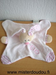 Bout chou Lapin Rose fleurs dessus et rayé rose et blanc dessous - Très bon état