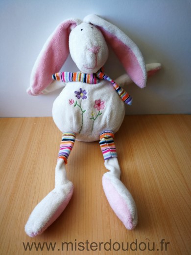Cp international Lapin Blanc rose echarpe rayee fleurs - Bon état