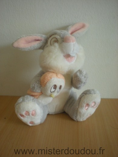 Disney Lapin Panpan gris blanc avec oiseau - Très bon état