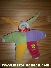 Doudou et compagnie Lapin Arlequin vert mauve rouge jaune - Neuf