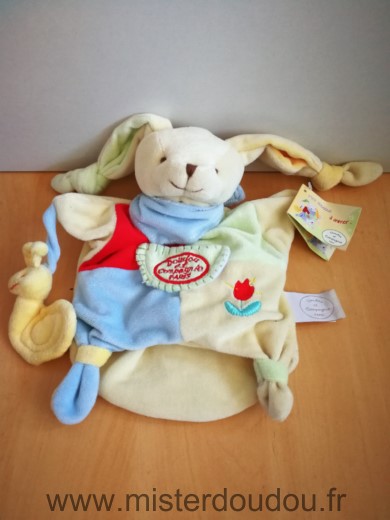 Doudou et compagnie Lapin Barnabe jaune rouge vert bleu escargot - Neuf