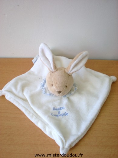 Lapin Plat Blanc col bleu Doudou et compagnie
