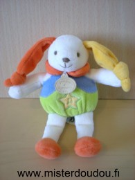 Doudou et compagnie Lapin Blanc orange jaune vert bleu - Très bon état