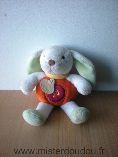 Doudou et compagnie Lapin Blanc orange vert - Très bon état