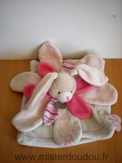 Doudou et compagnie Lapin Blanc rose petales celestine - Très bon état