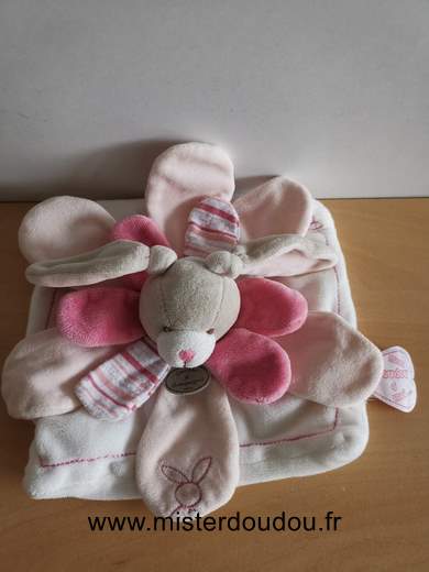 Doudou et compagnie Lapin Blanc rose petales celestine - Très bon état