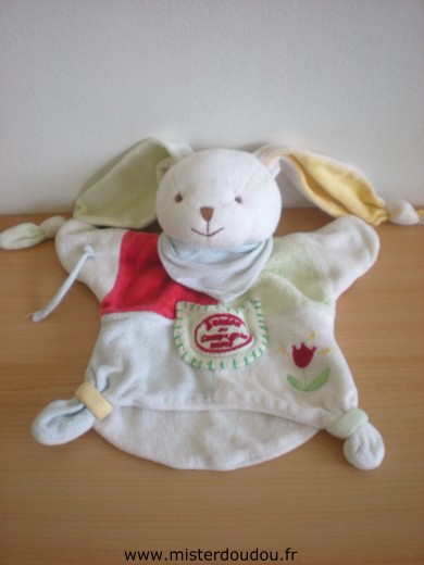 Lapin Marionnette Blanc rouge vert bleu jaune Doudou et compagnie