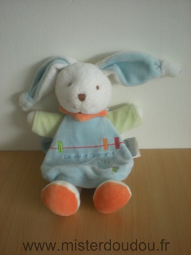 Doudou et compagnie Lapin Blanc vert cape bleue - Très bon état