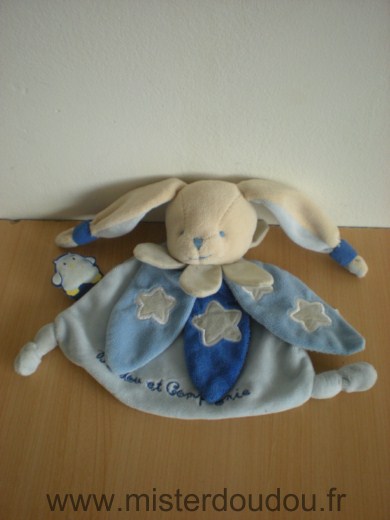 Lapin Plat Bleu etoiles Doudou et compagnie