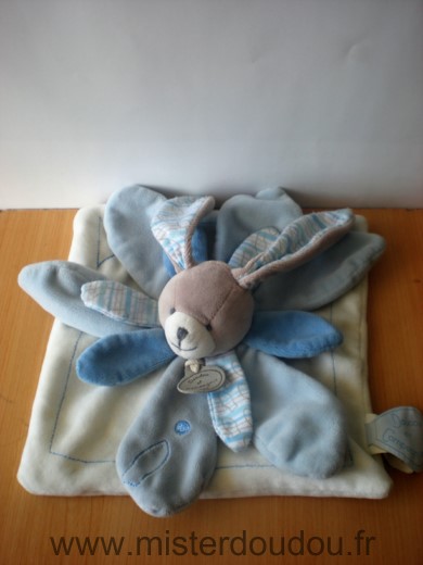 Doudou et compagnie Lapin Celestin blanc petales bleus - Très bon état