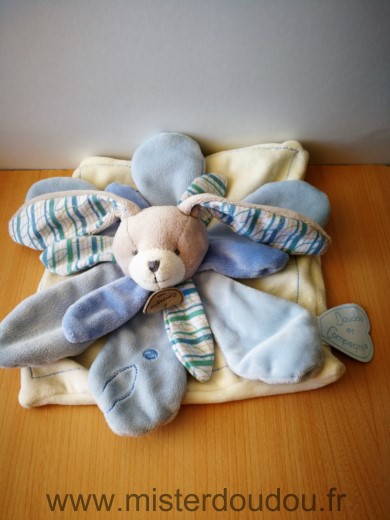 Doudou et compagnie Lapin Celestin blanc petales bleus - Très bon état