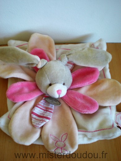 Doudou et compagnie Lapin Celestine rose blanc petales roses - Très bon état