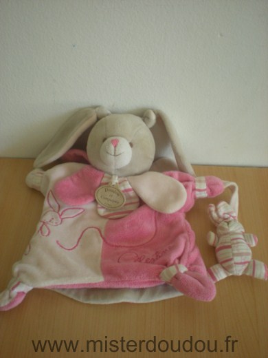 Doudou et compagnie Lapin Celestine rose gris - Très bon état
