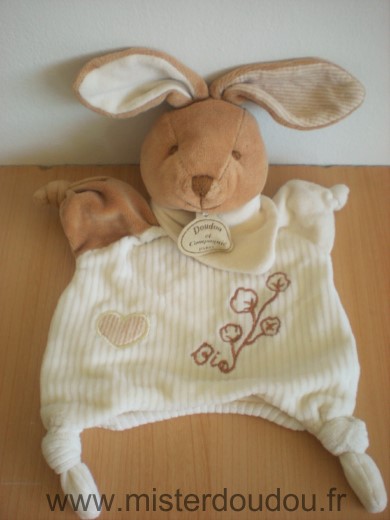 Doudou et compagnie Lapin Ecru coeur beige feuilles blanc bio - Très bon état