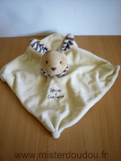 Doudou et compagnie Lapin Ecru creme col oreilles rayes marron blanc - Très bon état