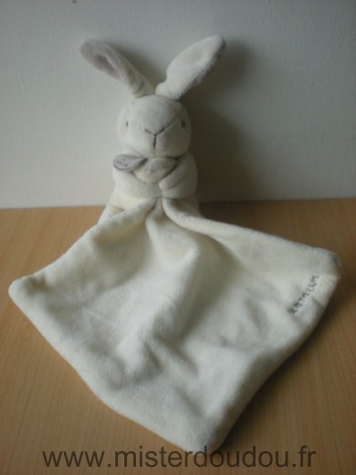 Doudou et compagnie Lapin Ecru mouchoir ecru derriere des oreilles gris - Très bon état