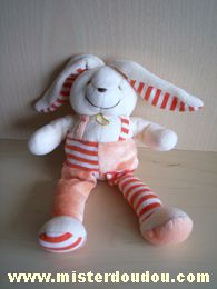 Doudou et compagnie Lapin Ecru rayé ornge et blanc - Bon état
