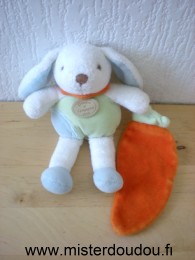 Doudou et compagnie Lapin Lapin blanc bleu vert avec carotte orange - Très bon état