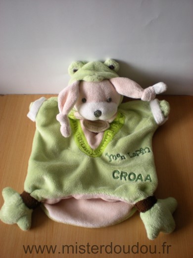 Doudou et compagnie Lapin Lapin grenouille beige vert mon lapin croaa - Très bon état