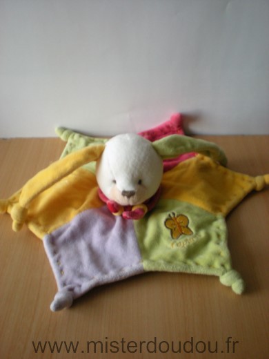 Doudou et compagnie Lapin Lapinou mauve vert jaune rouge en etoiles - Bon état