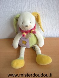 Doudou et compagnie Lapin Lapinou mauve vert rouge jaune - Bon état