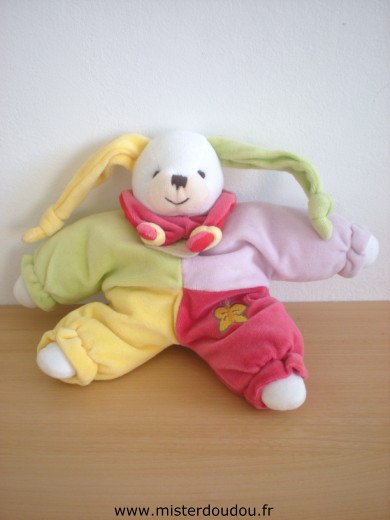 Doudou et compagnie Lapin Lapinou vert jaune rouge mauve - Très bon état