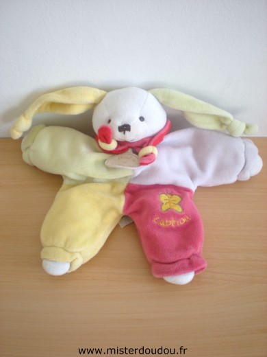 Doudou et compagnie Lapin Lapinou vert jaune rouge mauve - Très bon état