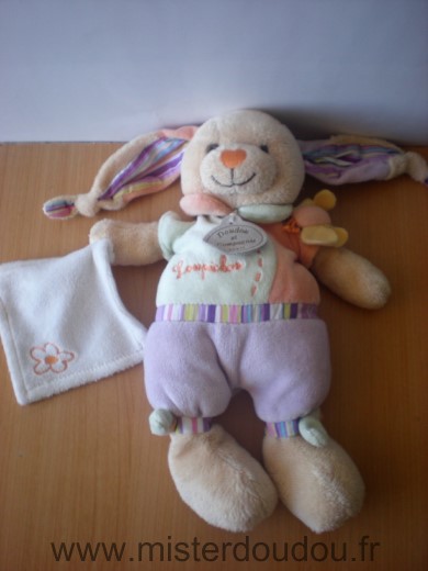 Doudou et compagnie Lapin Loupichou mauve vert orange - Très bon état