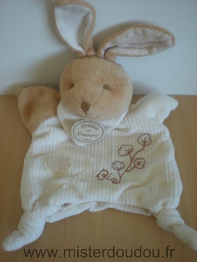 Doudou et compagnie Lapin Marron blanc coeur bio - Très bon état