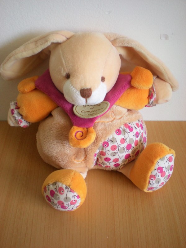 Doudou et compagnie Lapin Martin beige orange mauve z amigolos - Très bon état
