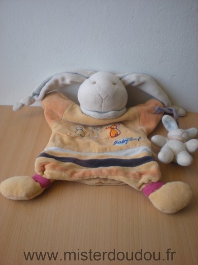 Doudou et compagnie Lapin Orange motifs trois lapins brodés - Etat moyen