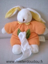 Doudou et compagnie Lapin Orange poche verte mouchoir blanc - Très bon état
