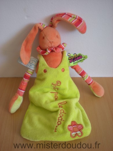 Doudou et compagnie Lapin Orange raye gigoteuse verte pret pour le dodo - Très bon état