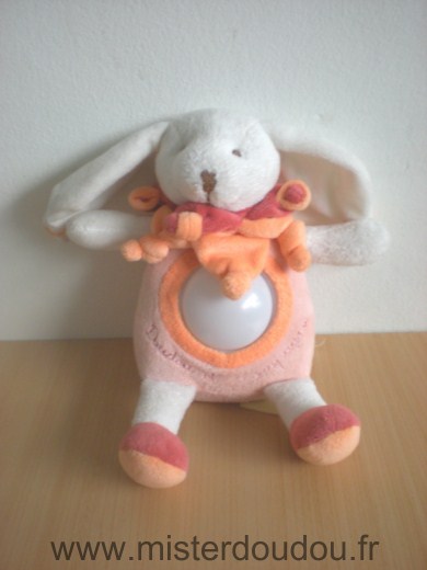 Doudou et compagnie Lapin Rose orange blanc veilleuse - Très bon état