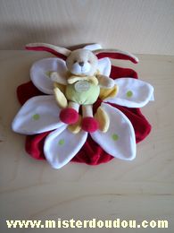 Doudou et compagnie Lapin Rouge pétales blanc lapin beige vert - Bon état