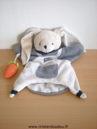 Doudou et compagnie Lapin Séraphin blanc gris carotte - Bon état