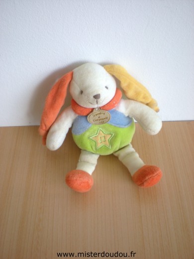 Lapin Vert bleu orange jaune Doudou et compagnie