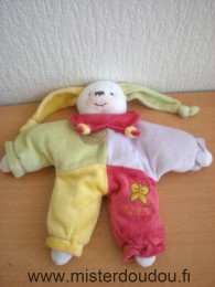 Doudou et compagnie Lapin Vert mauve rouge jaune lapinou - Très bon état