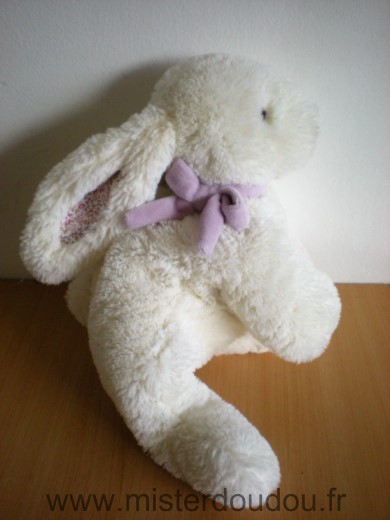 Jacadi Lapin Blanc echarpe mauve tissus fleurs dans les oreilles - Très bon état