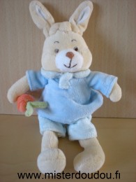 Jollybaby Lapin Beige habit bleu carotte orange dans la main - Très bon état