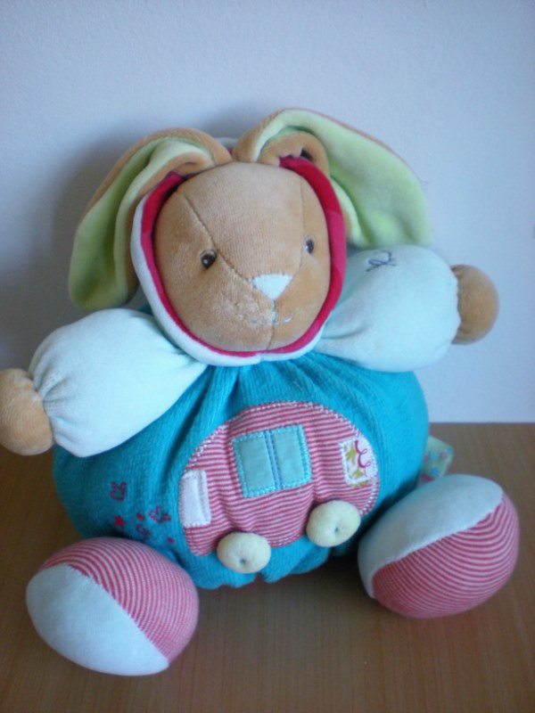 Kaloo Lapin Patapouf bleu turquoise capuche motif voiture rayures rouges - Très bon état