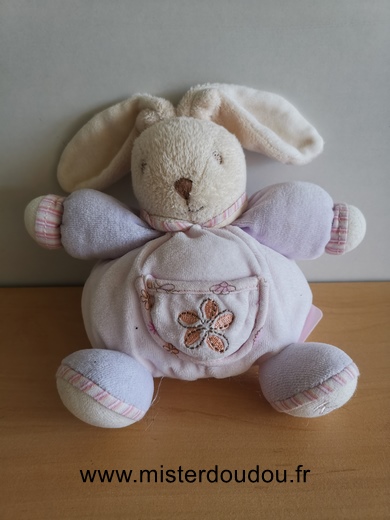 Kaloo Lapin Rose fleur mauve etoile rose lilirose sur l oreille - Très bon état